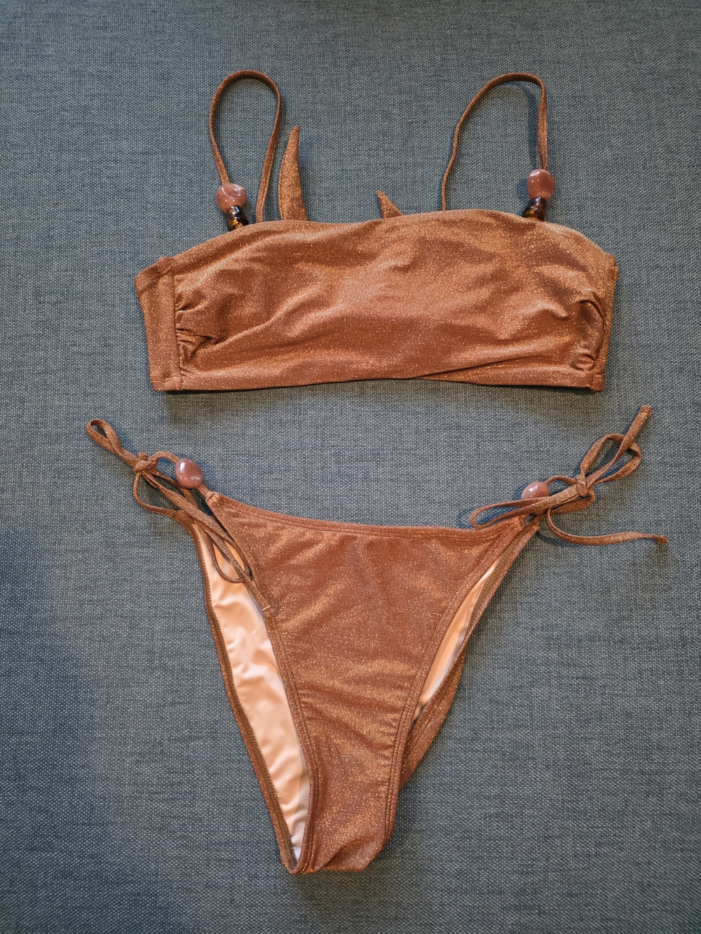Shimmery Copper Tie-Side Bikini Set